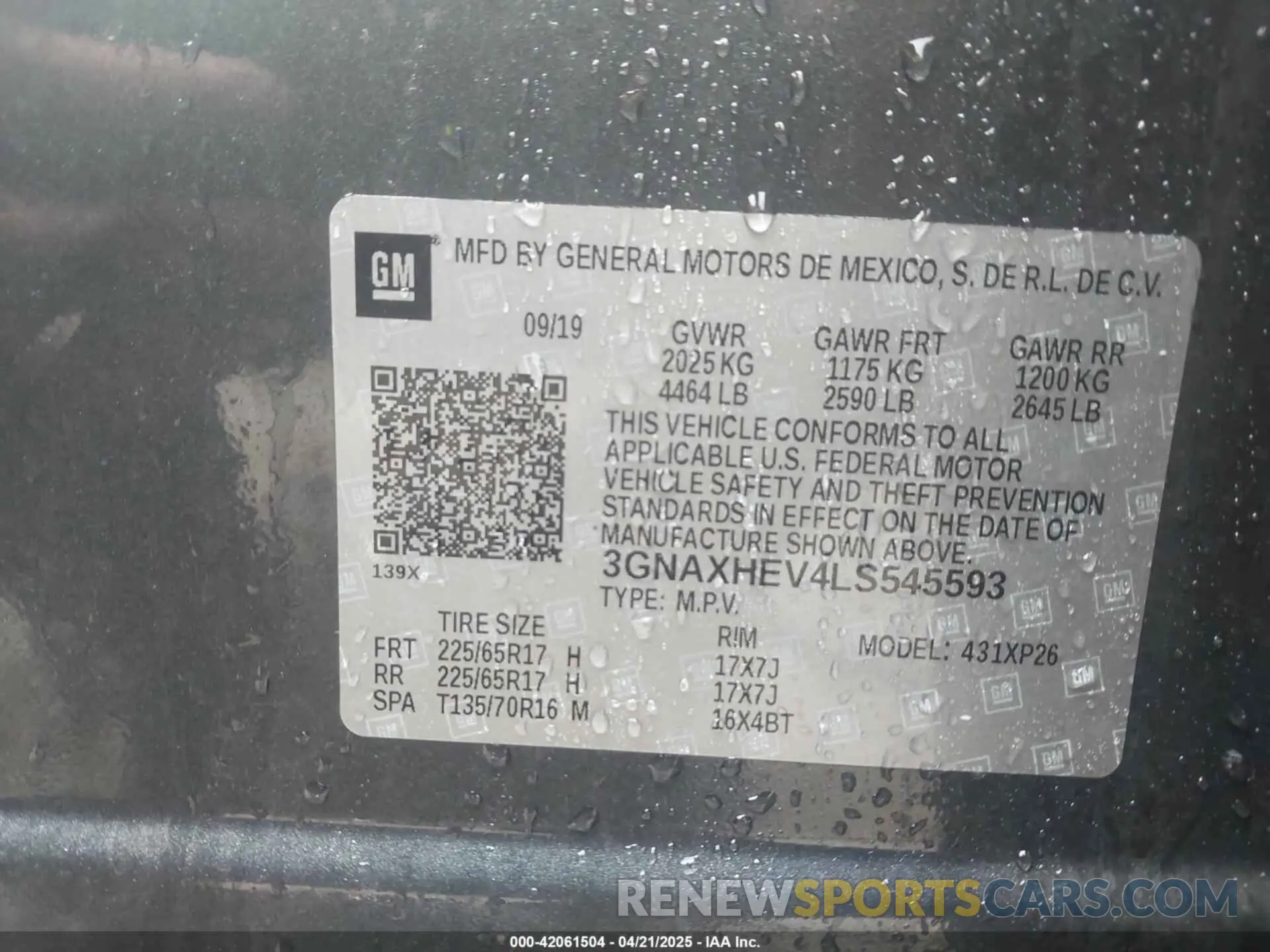 9 fotografías del automóvil dañado 3GNAXHEV4LS545593 CHEVROLET EQUINOX 2020