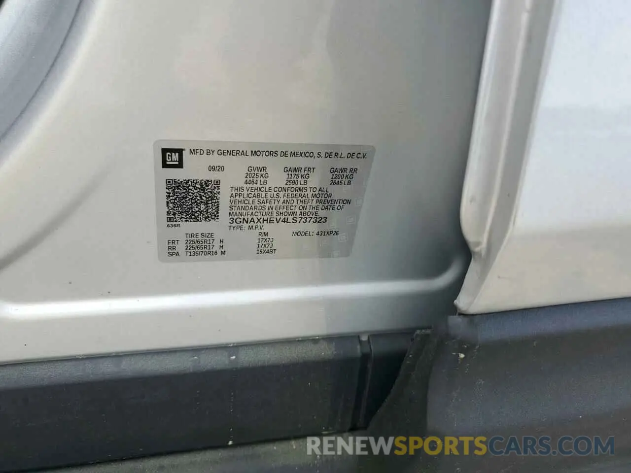 15 fotografías del automóvil dañado 3GNAXHEV4LS737323 CHEVROLET EQUINOX 2020
