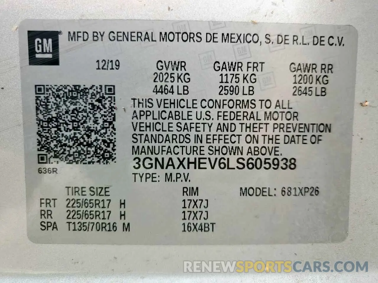 14 fotografías del automóvil dañado 3GNAXHEV6LS605938 CHEVROLET EQUINOX 2020