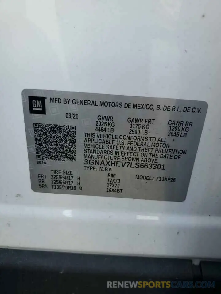 13 fotografías del automóvil dañado 3GNAXHEV7LS663301 CHEVROLET EQUINOX 2020