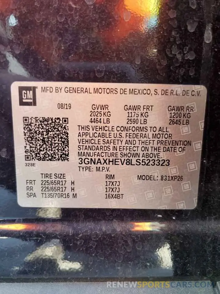 16 fotografías del automóvil dañado 3GNAXHEV8LS523323 CHEVROLET EQUINOX 2020