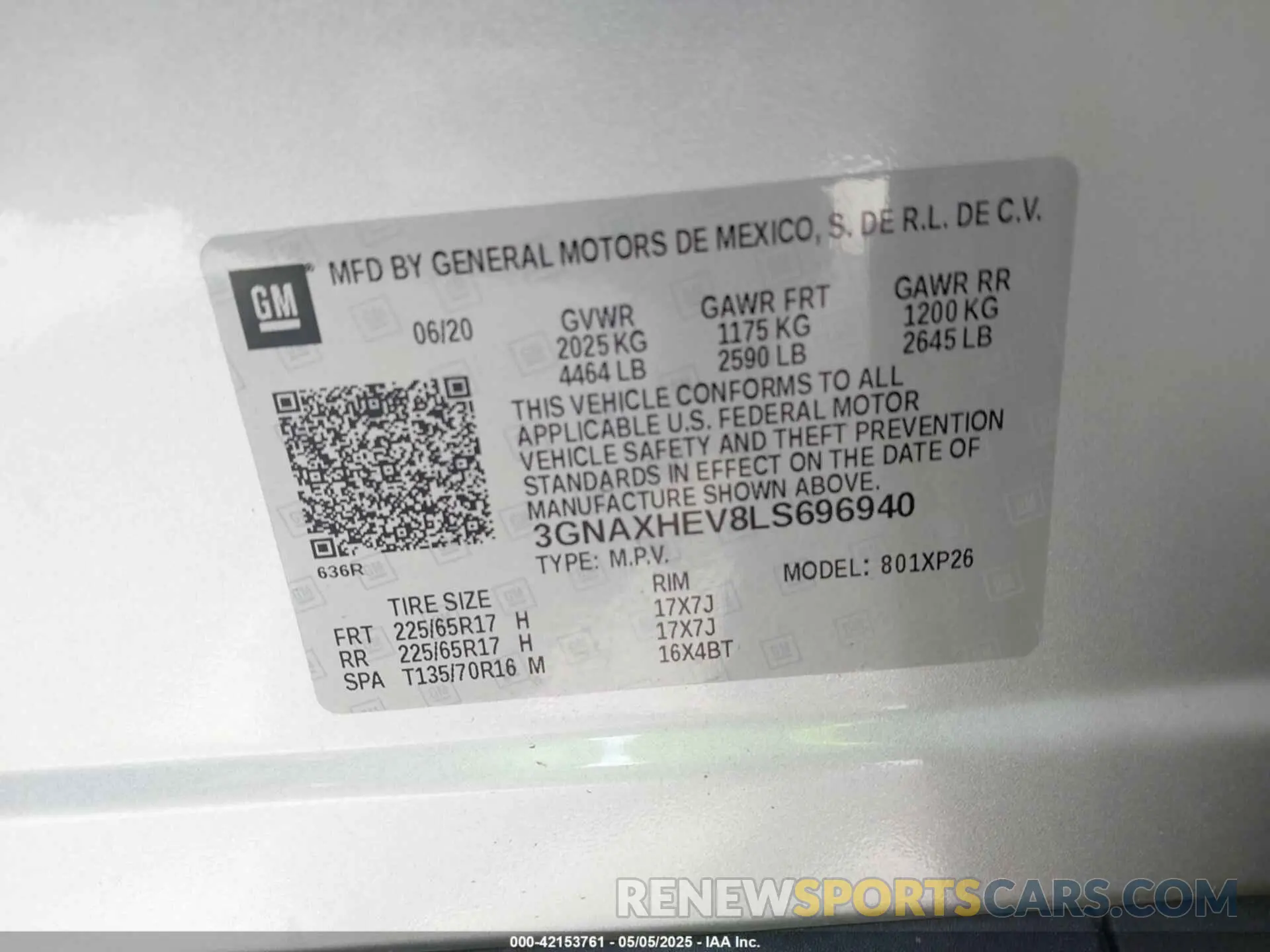 9 fotografías del automóvil dañado 3GNAXHEV8LS696940 CHEVROLET EQUINOX 2020