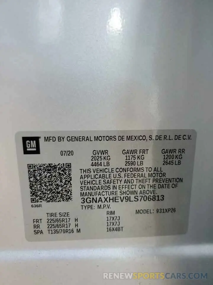 15 fotografías del automóvil dañado 3GNAXHEV9LS706813 CHEVROLET EQUINOX 2020