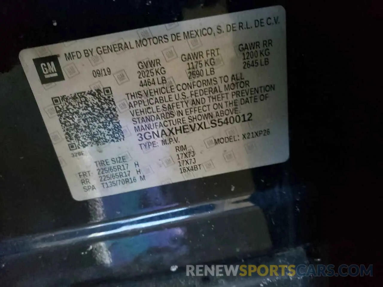 14 fotografías del automóvil dañado 3GNAXHEVXLS540012 CHEVROLET EQUINOX 2020