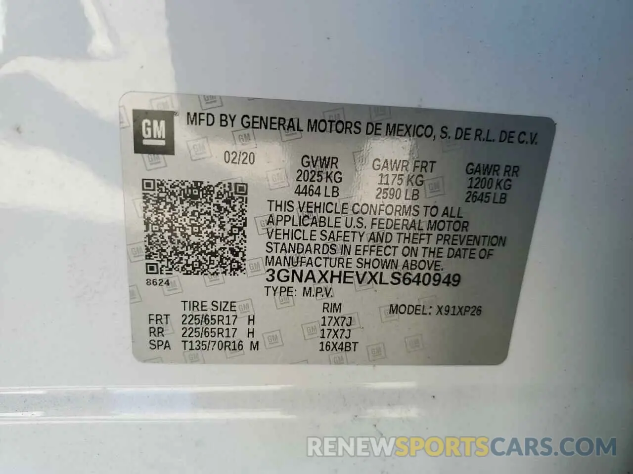 13 fotografías del automóvil dañado 3GNAXHEVXLS640949 CHEVROLET EQUINOX 2020