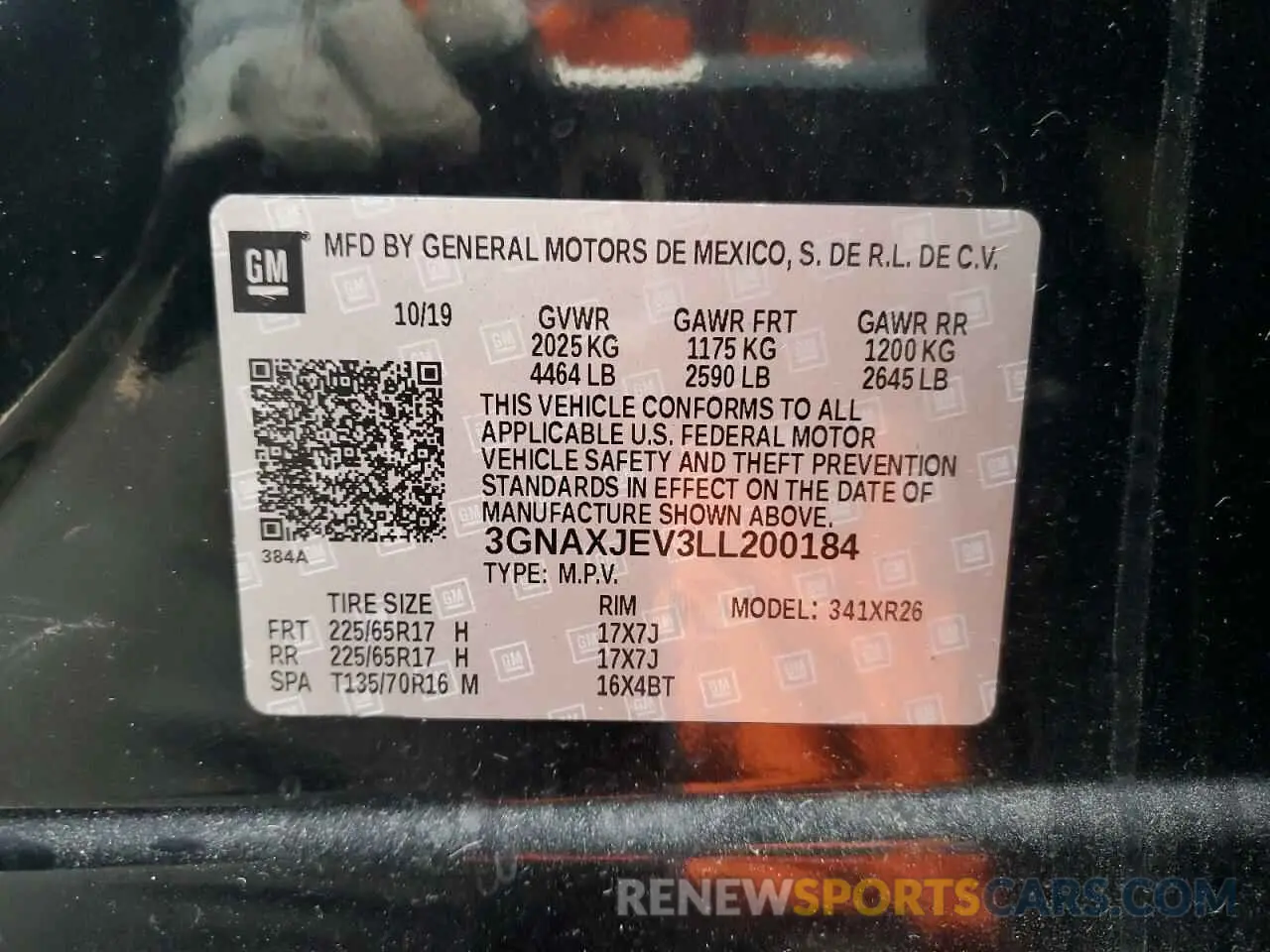 12 fotografías del automóvil dañado 3GNAXJEV3LL200184 CHEVROLET EQUINOX 2020