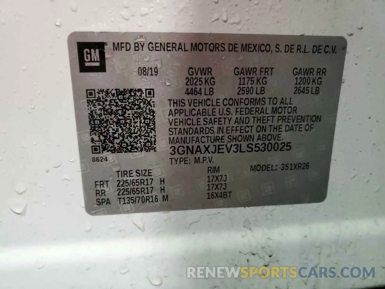 13 fotografías del automóvil dañado 3GNAXJEV3LS530025 CHEVROLET EQUINOX 2020