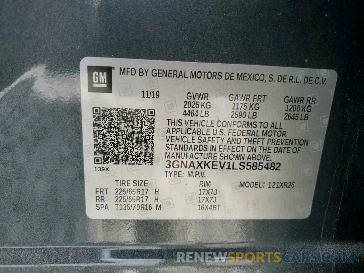 14 fotografías del automóvil dañado 3GNAXKEV1LS585482 CHEVROLET EQUINOX 2020