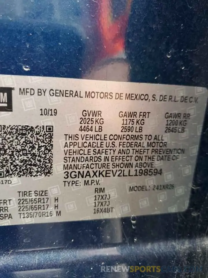 13 fotografías del automóvil dañado 3GNAXKEV2LL198594 CHEVROLET EQUINOX 2020