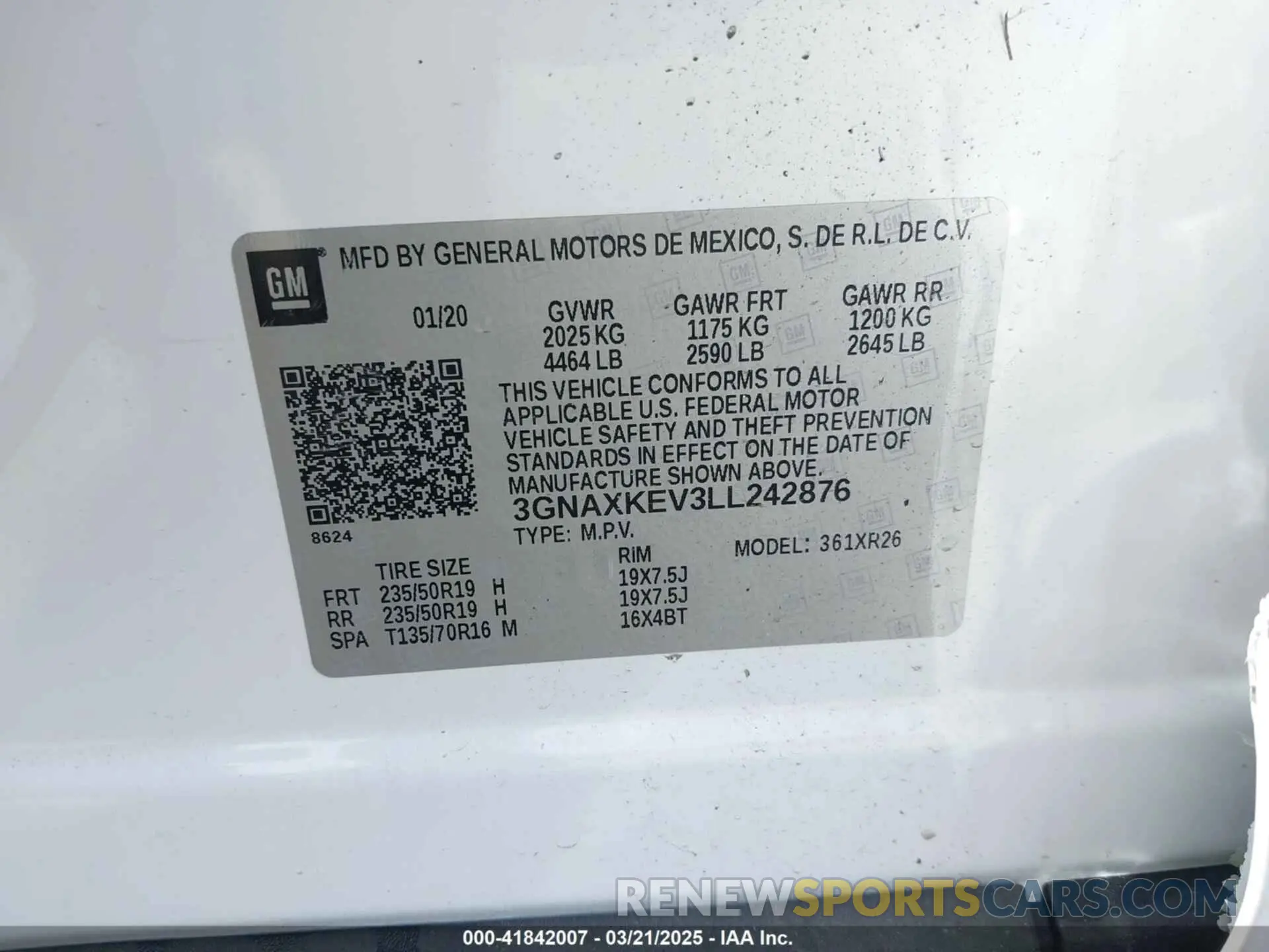 9 fotografías del automóvil dañado 3GNAXKEV3LL242876 CHEVROLET EQUINOX 2020