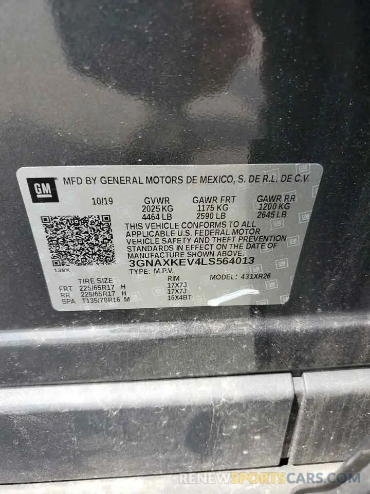 13 fotografías del automóvil dañado 3GNAXKEV4LS564013 CHEVROLET EQUINOX 2020