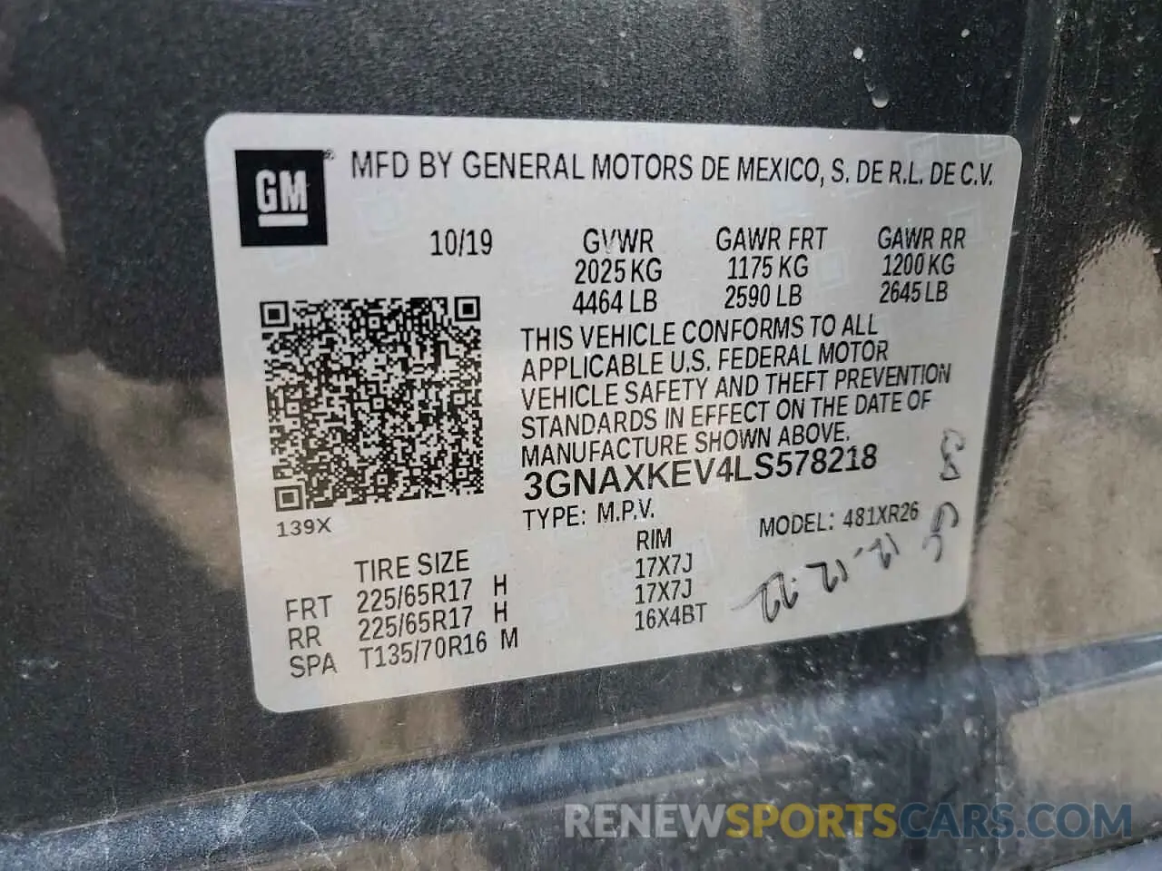 12 fotografías del automóvil dañado 3GNAXKEV4LS578218 CHEVROLET EQUINOX 2020