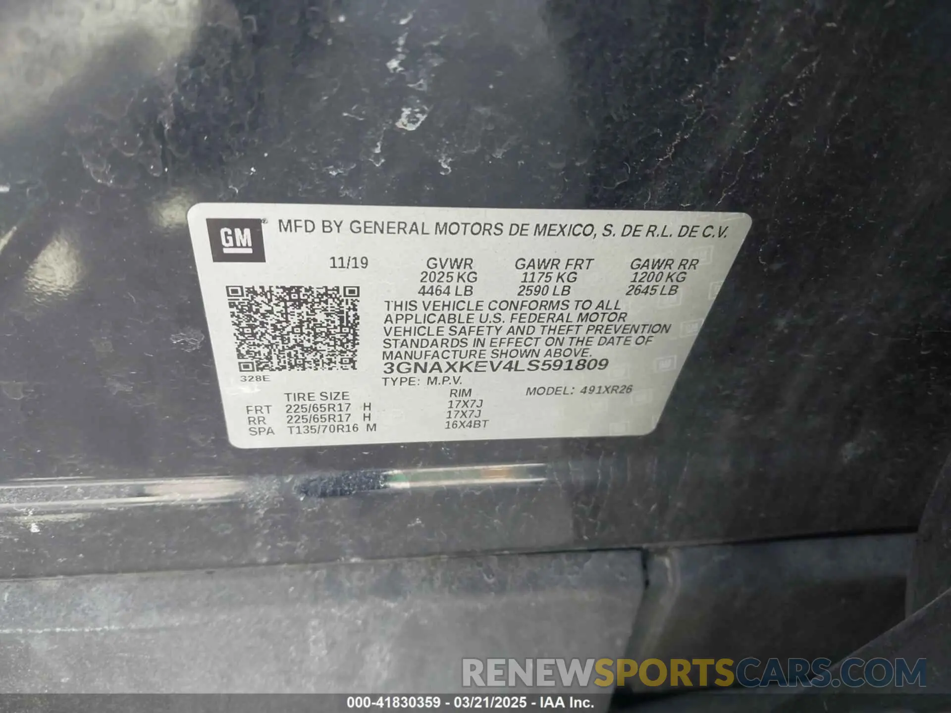 9 fotografías del automóvil dañado 3GNAXKEV4LS591809 CHEVROLET EQUINOX 2020
