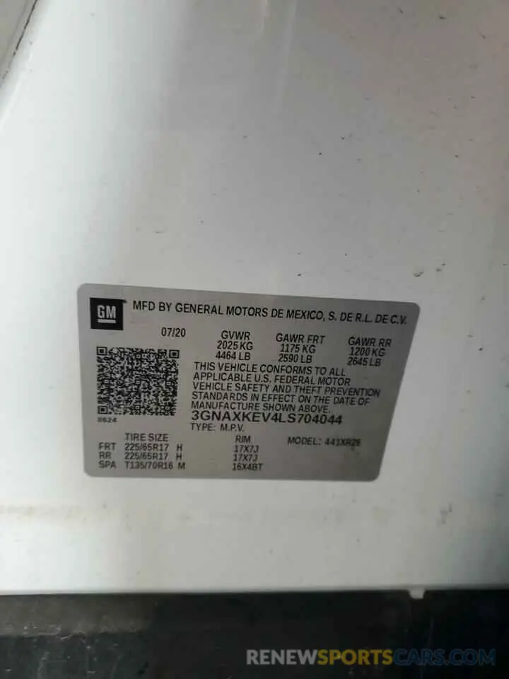 13 fotografías del automóvil dañado 3GNAXKEV4LS704044 CHEVROLET EQUINOX 2020