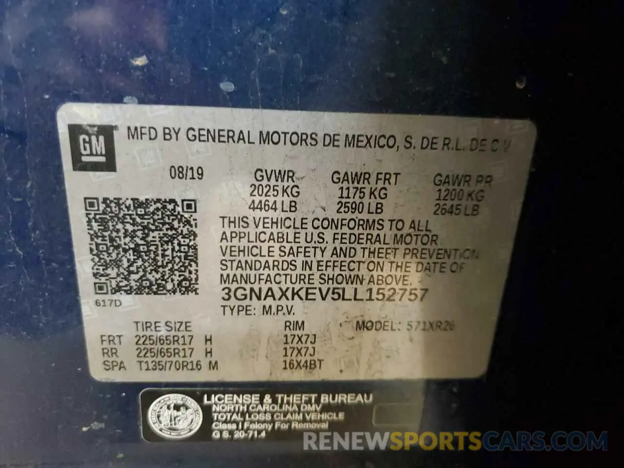 13 fotografías del automóvil dañado 3GNAXKEV5LL152757 CHEVROLET EQUINOX 2020