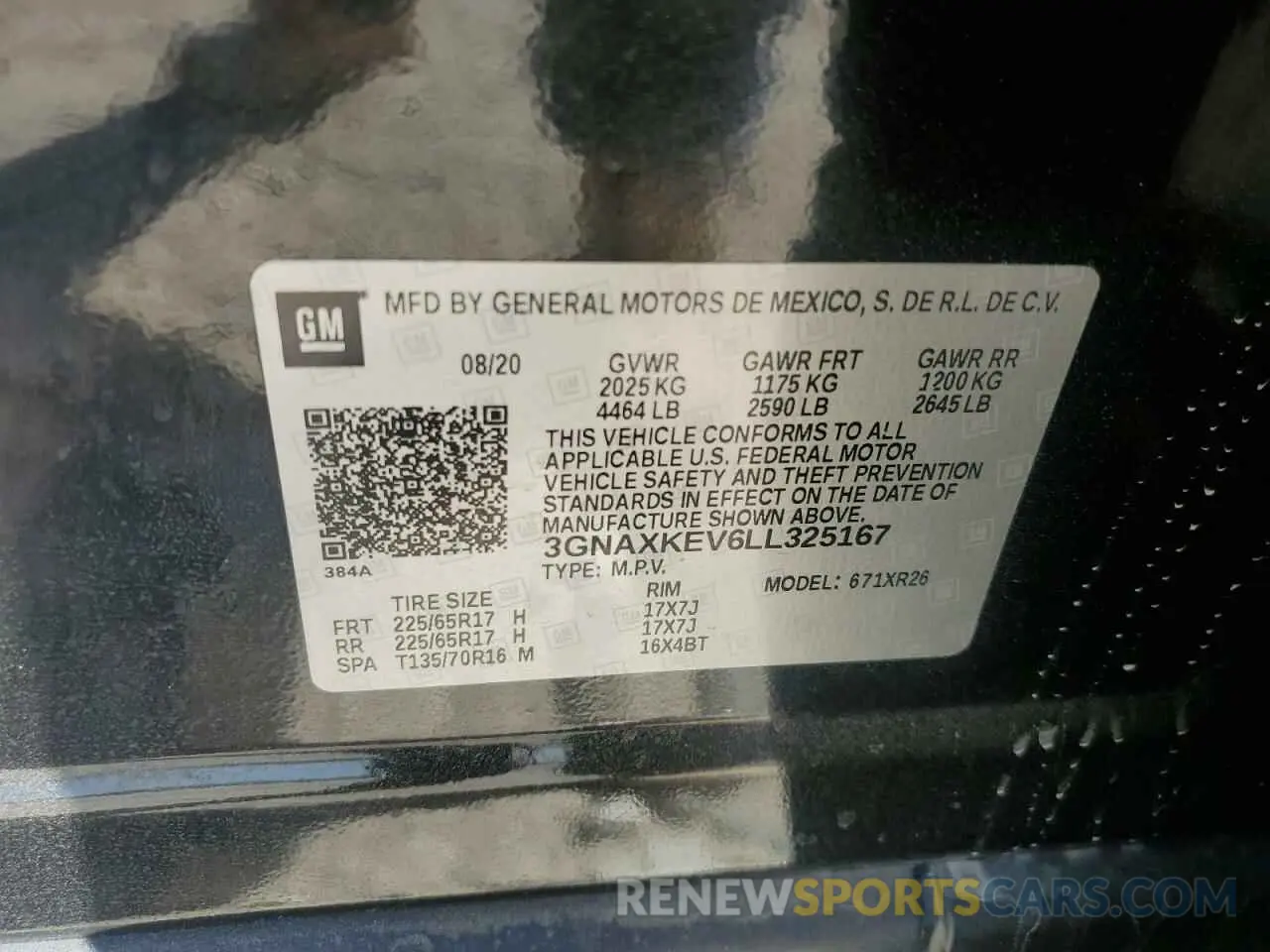 15 fotografías del automóvil dañado 3GNAXKEV6LL325167 CHEVROLET EQUINOX 2020