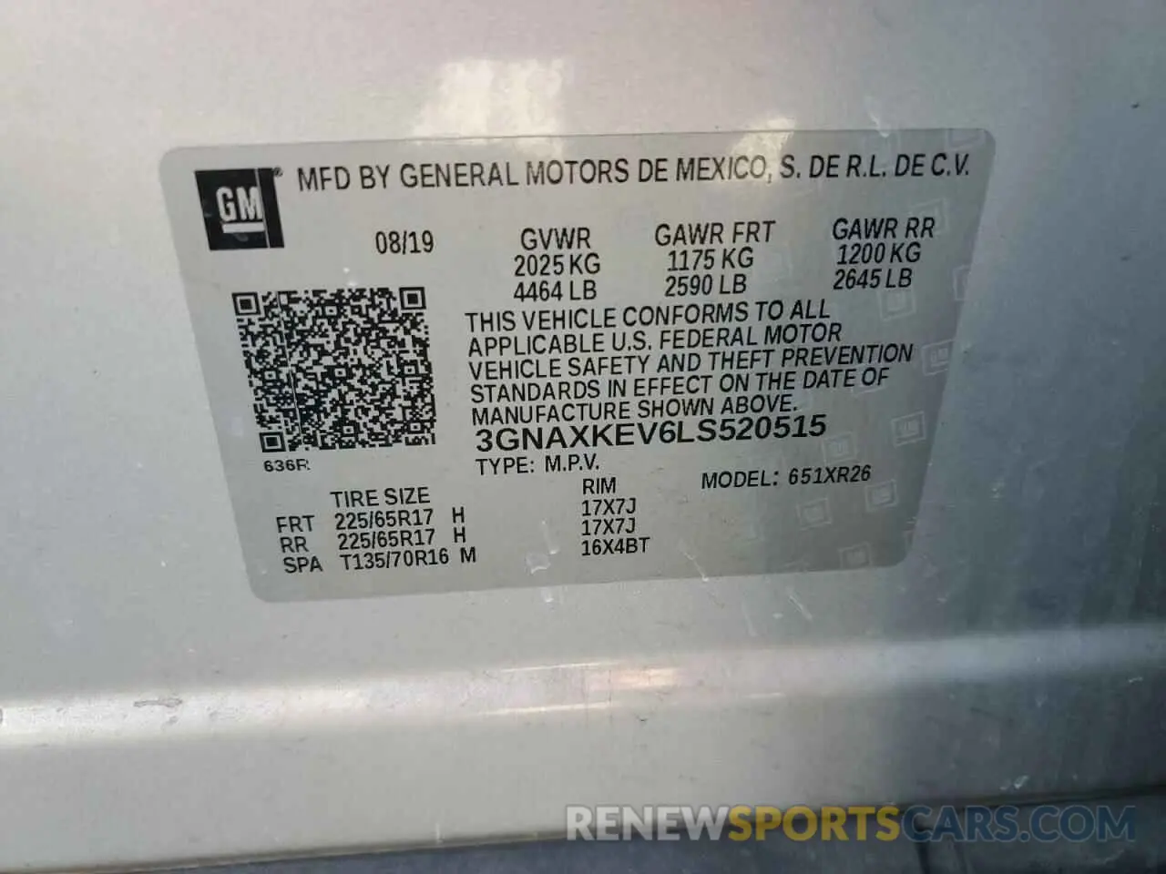 13 fotografías del automóvil dañado 3GNAXKEV6LS520515 CHEVROLET EQUINOX 2020