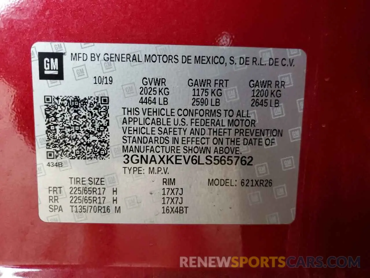 12 fotografías del automóvil dañado 3GNAXKEV6LS565762 CHEVROLET EQUINOX 2020