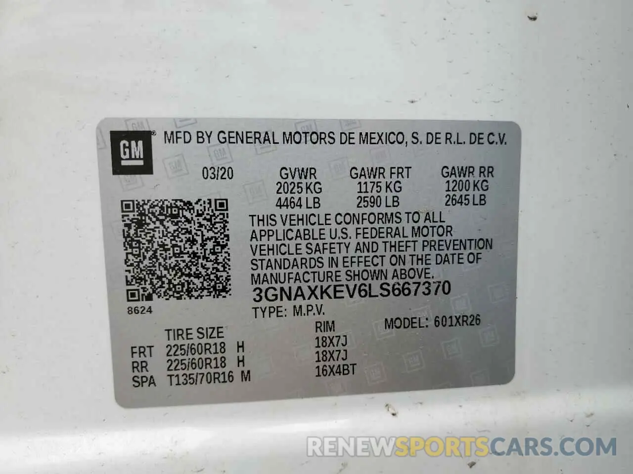 13 fotografías del automóvil dañado 3GNAXKEV6LS667370 CHEVROLET EQUINOX 2020