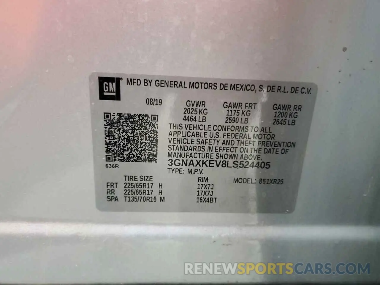 14 fotografías del automóvil dañado 3GNAXKEV8LS524405 CHEVROLET EQUINOX 2020
