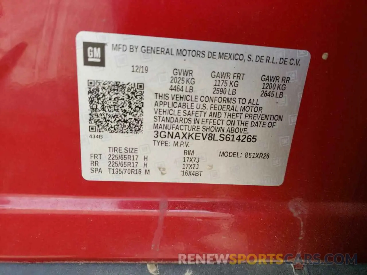 10 fotografías del automóvil dañado 3GNAXKEV8LS614265 CHEVROLET EQUINOX 2020