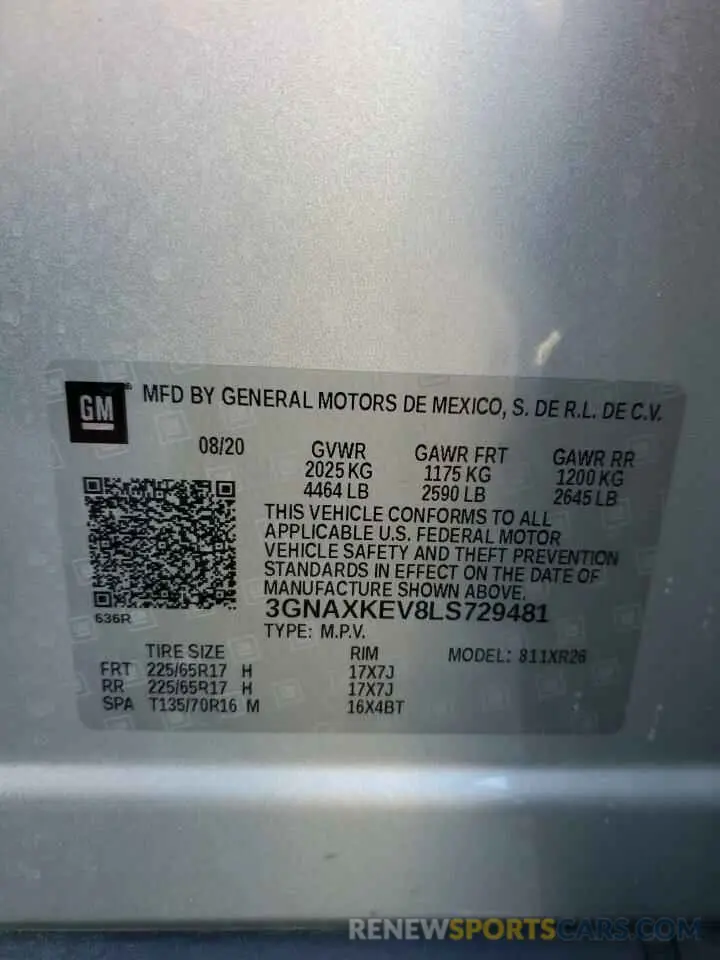13 fotografías del automóvil dañado 3GNAXKEV8LS729481 CHEVROLET EQUINOX 2020