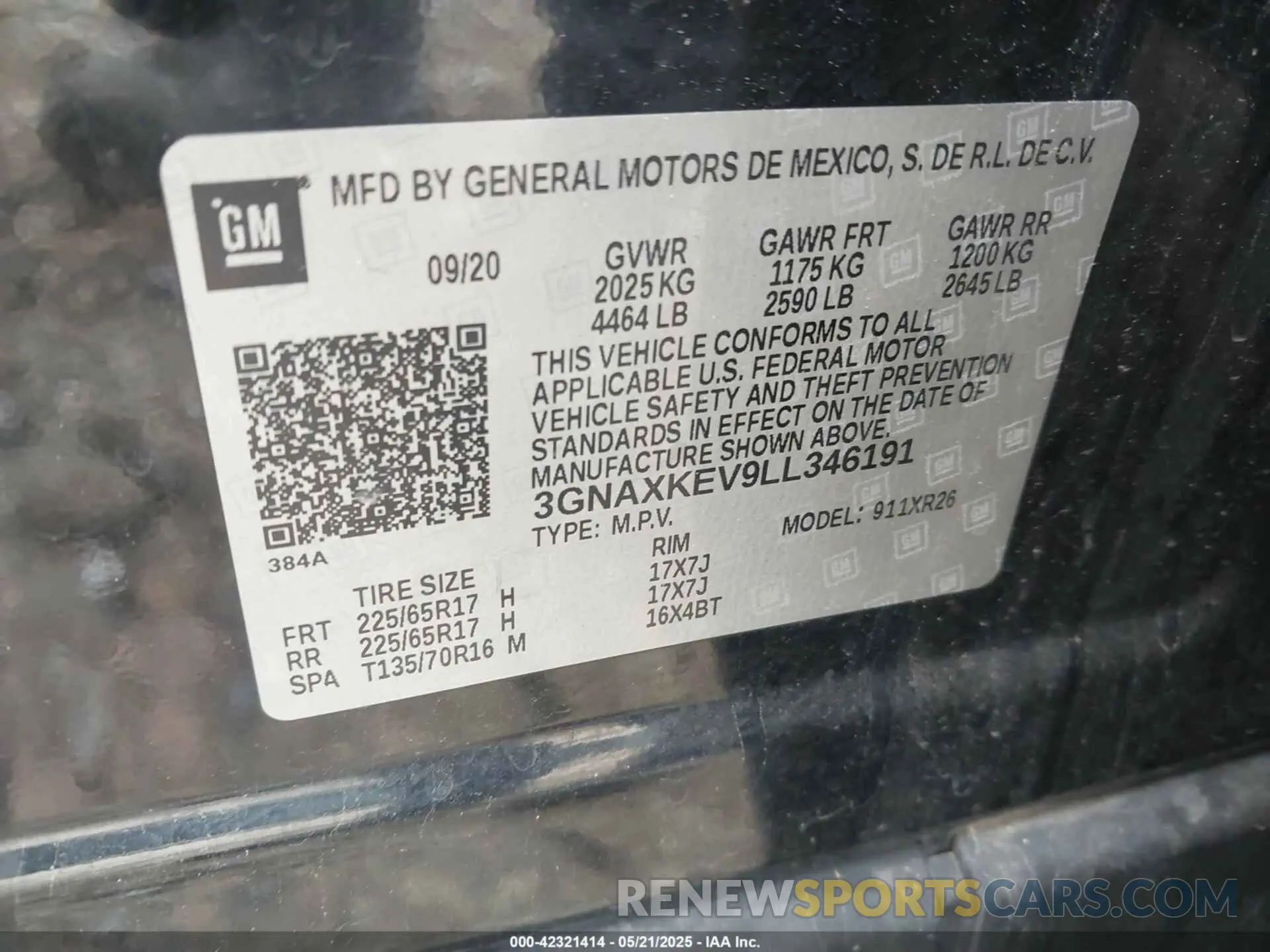 9 fotografías del automóvil dañado 3GNAXKEV9LL346191 CHEVROLET EQUINOX 2020