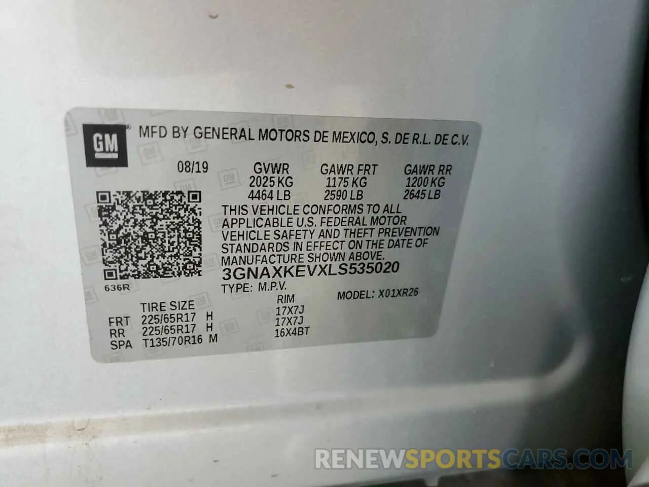 14 fotografías del automóvil dañado 3GNAXKEVXLS535020 CHEVROLET EQUINOX 2020