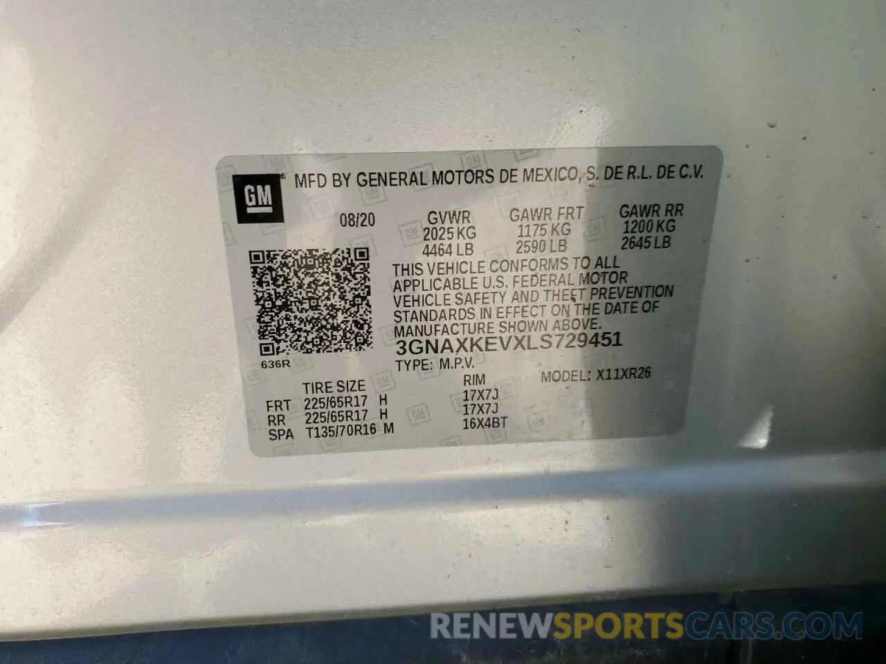 13 fotografías del automóvil dañado 3GNAXKEVXLS729451 CHEVROLET EQUINOX 2020