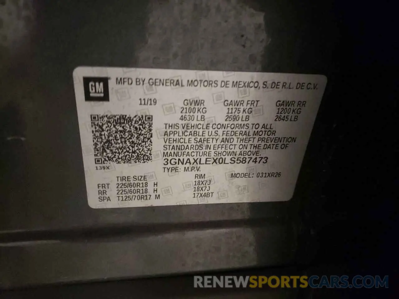 13 fotografías del automóvil dañado 3GNAXLEX0LS587473 CHEVROLET EQUINOX 2020