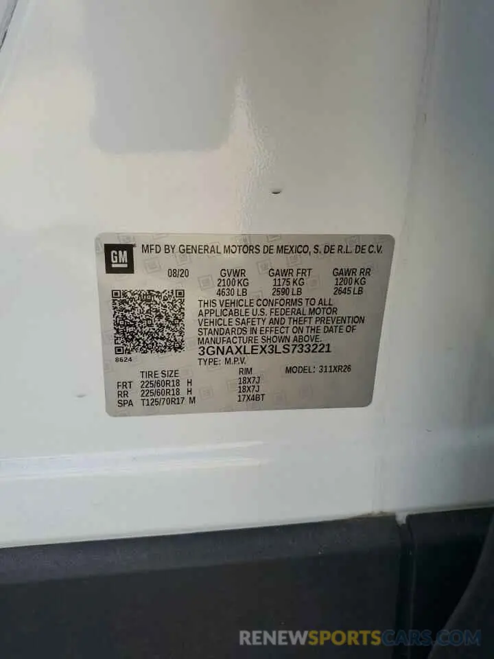 12 fotografías del automóvil dañado 3GNAXLEX3LS733221 CHEVROLET EQUINOX 2020