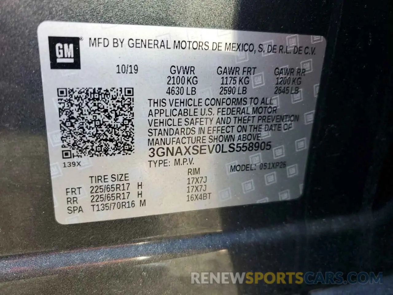 13 fotografías del automóvil dañado 3GNAXSEV0LS558905 CHEVROLET EQUINOX 2020