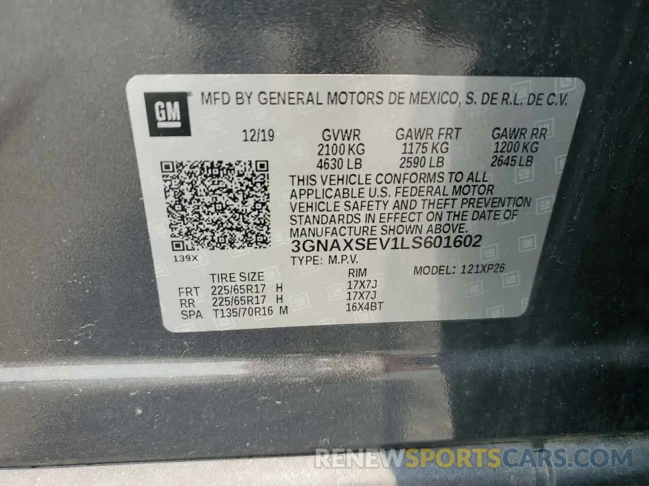 12 fotografías del automóvil dañado 3GNAXSEV1LS601602 CHEVROLET EQUINOX 2020