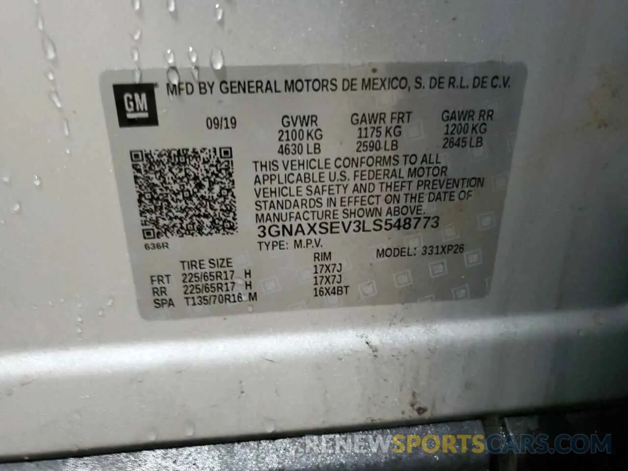 12 fotografías del automóvil dañado 3GNAXSEV3LS548773 CHEVROLET EQUINOX 2020