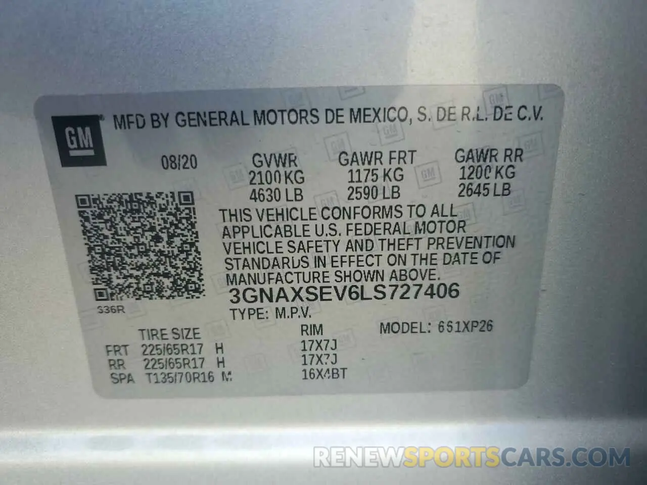 13 fotografías del automóvil dañado 3GNAXSEV6LS727406 CHEVROLET EQUINOX 2020