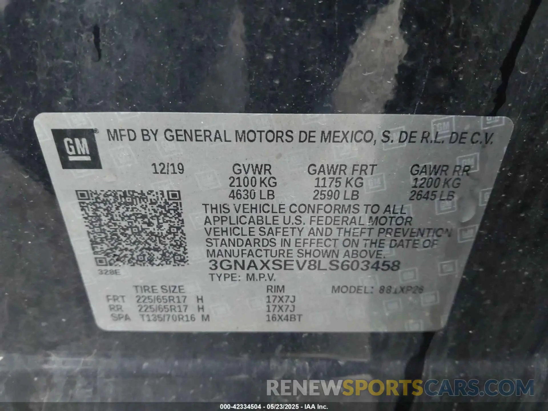 9 fotografías del automóvil dañado 3GNAXSEV8LS603458 CHEVROLET EQUINOX 2020