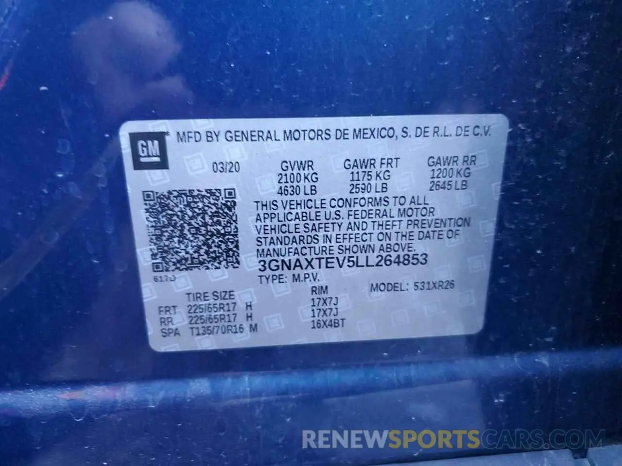 13 fotografías del automóvil dañado 3GNAXTEV5LL264853 CHEVROLET EQUINOX 2020
