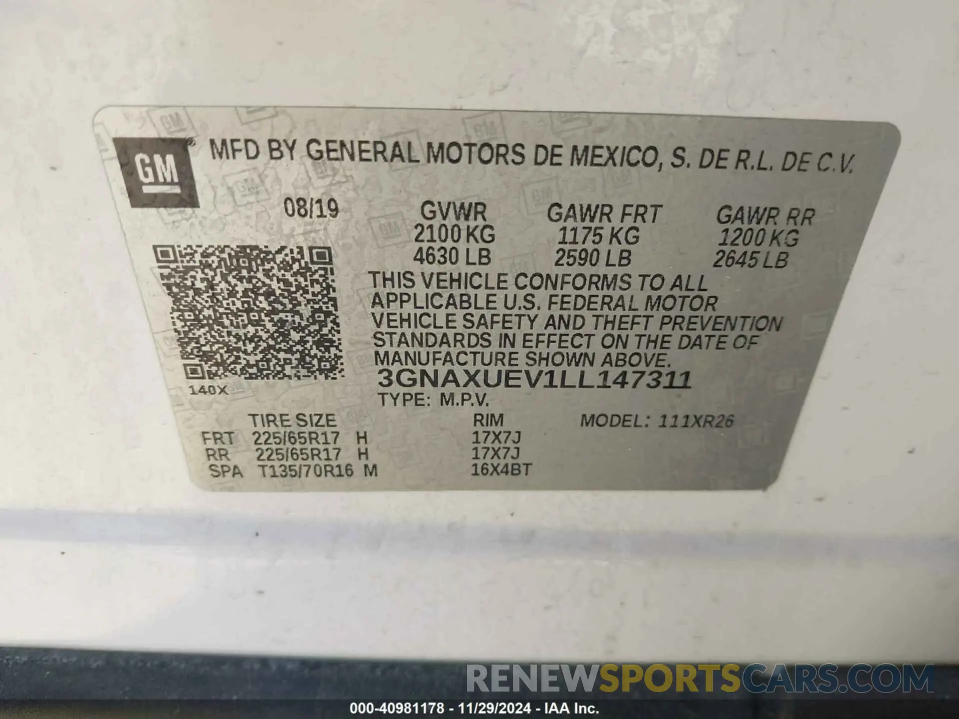 9 fotografías del automóvil dañado 3GNAXUEV1LL147311 CHEVROLET EQUINOX 2020