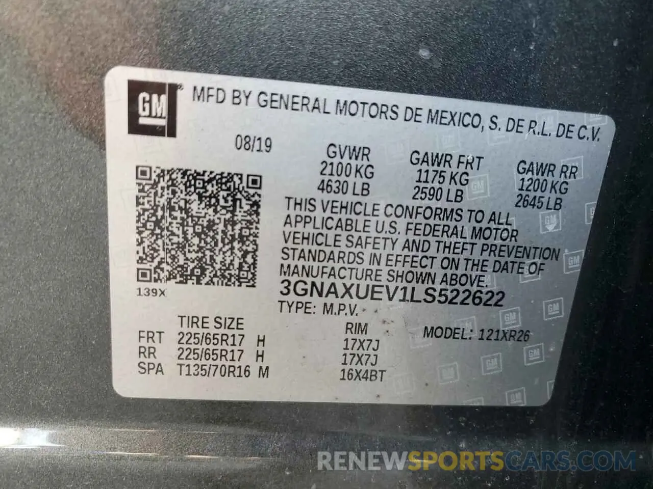 13 fotografías del automóvil dañado 3GNAXUEV1LS522622 CHEVROLET EQUINOX 2020