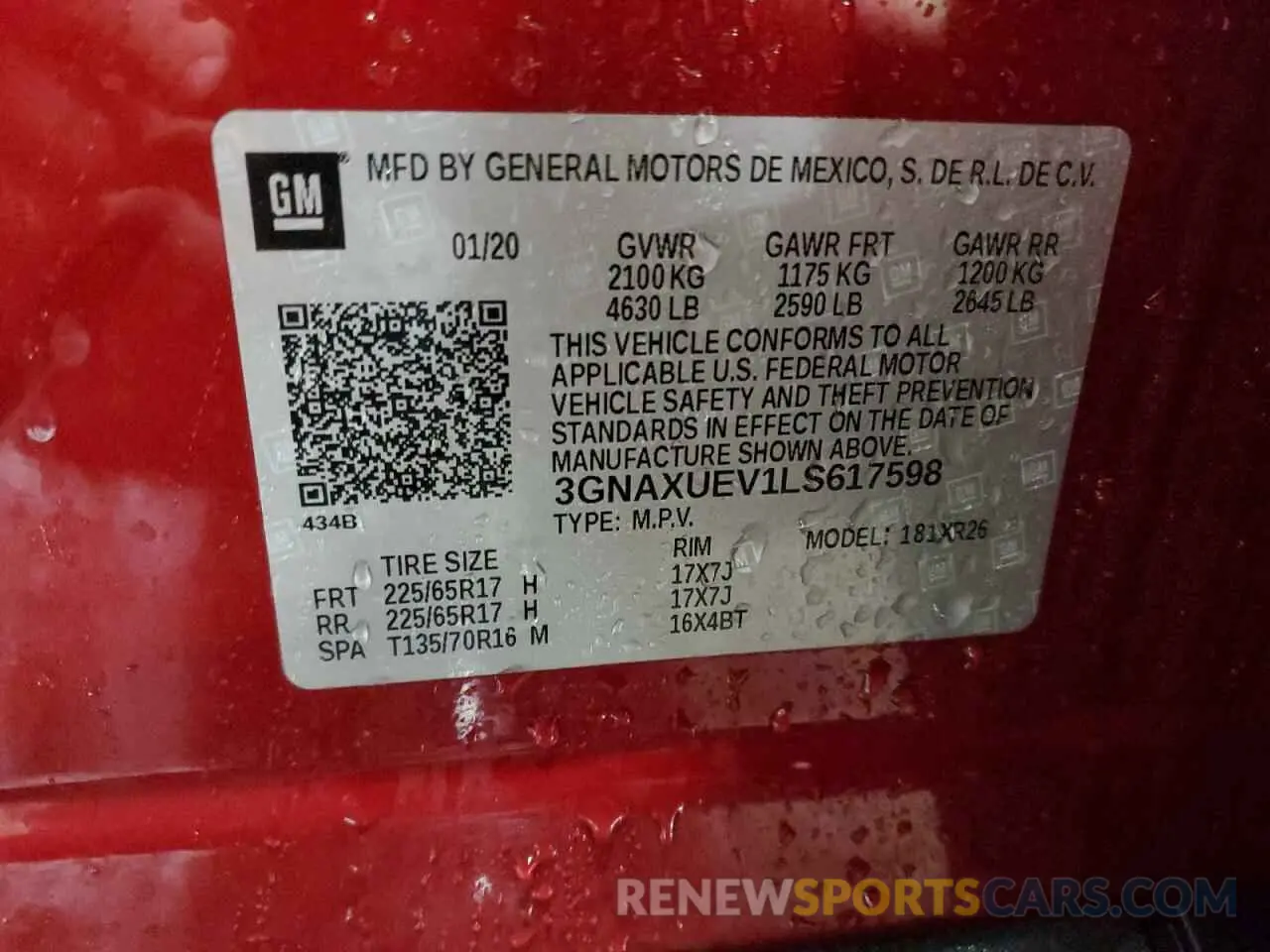 14 fotografías del automóvil dañado 3GNAXUEV1LS617598 CHEVROLET EQUINOX 2020