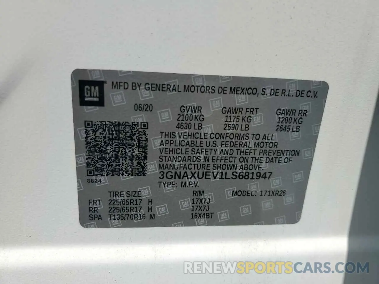 15 fotografías del automóvil dañado 3GNAXUEV1LS681947 CHEVROLET EQUINOX 2020