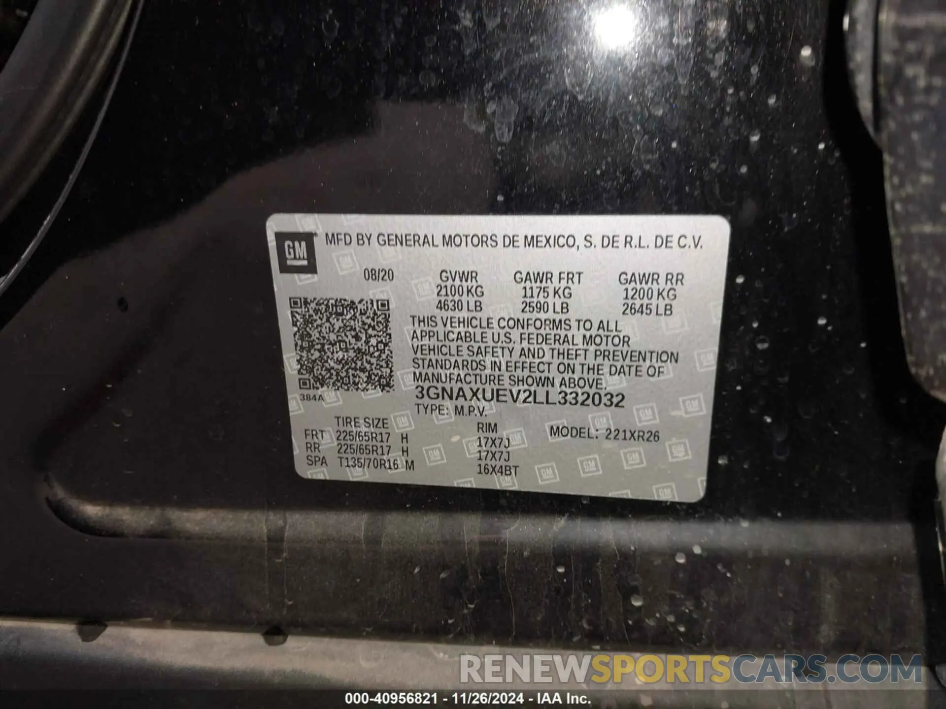 9 fotografías del automóvil dañado 3GNAXUEV2LL332032 CHEVROLET EQUINOX 2020