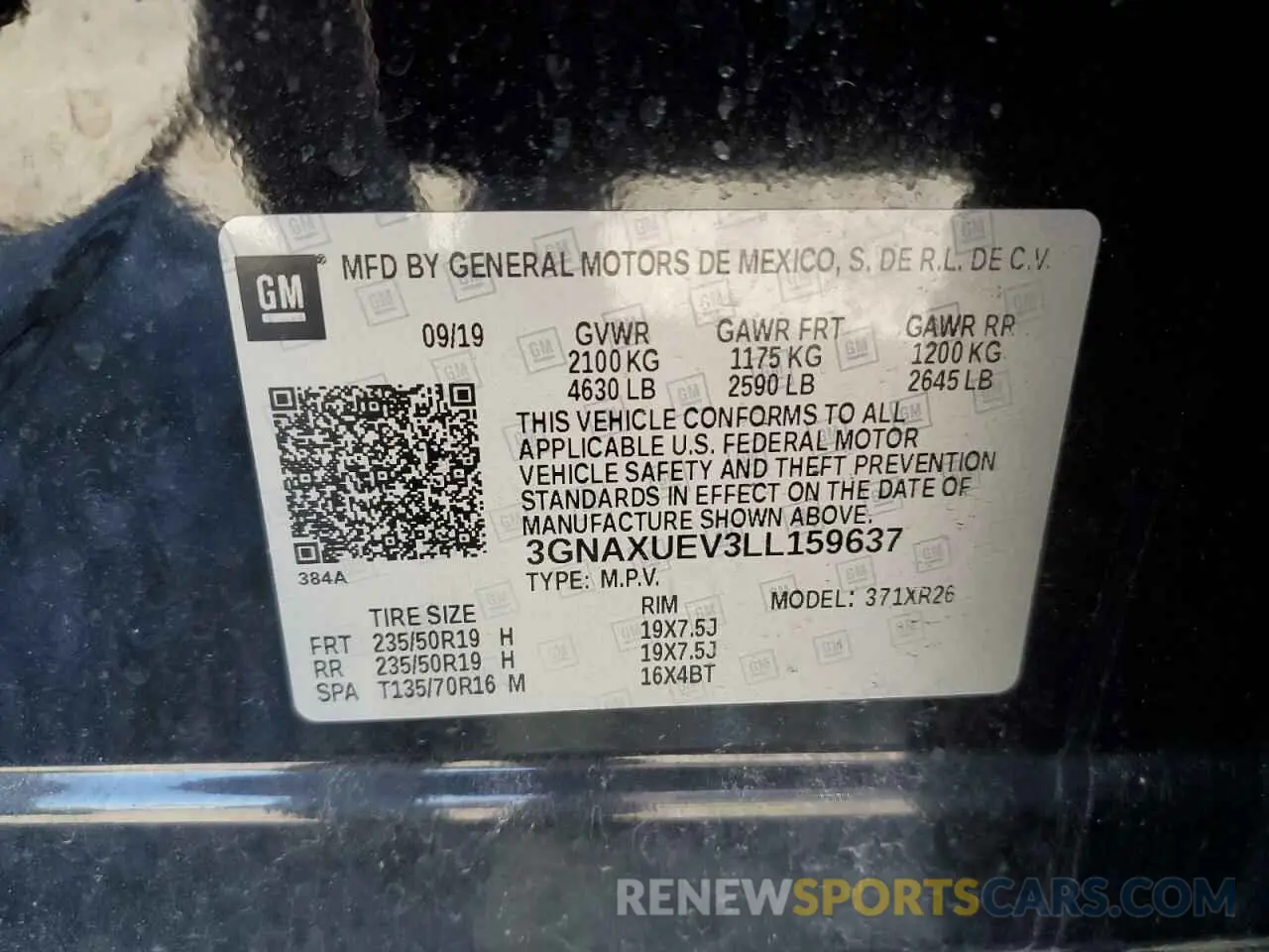 13 fotografías del automóvil dañado 3GNAXUEV3LL159637 CHEVROLET EQUINOX 2020