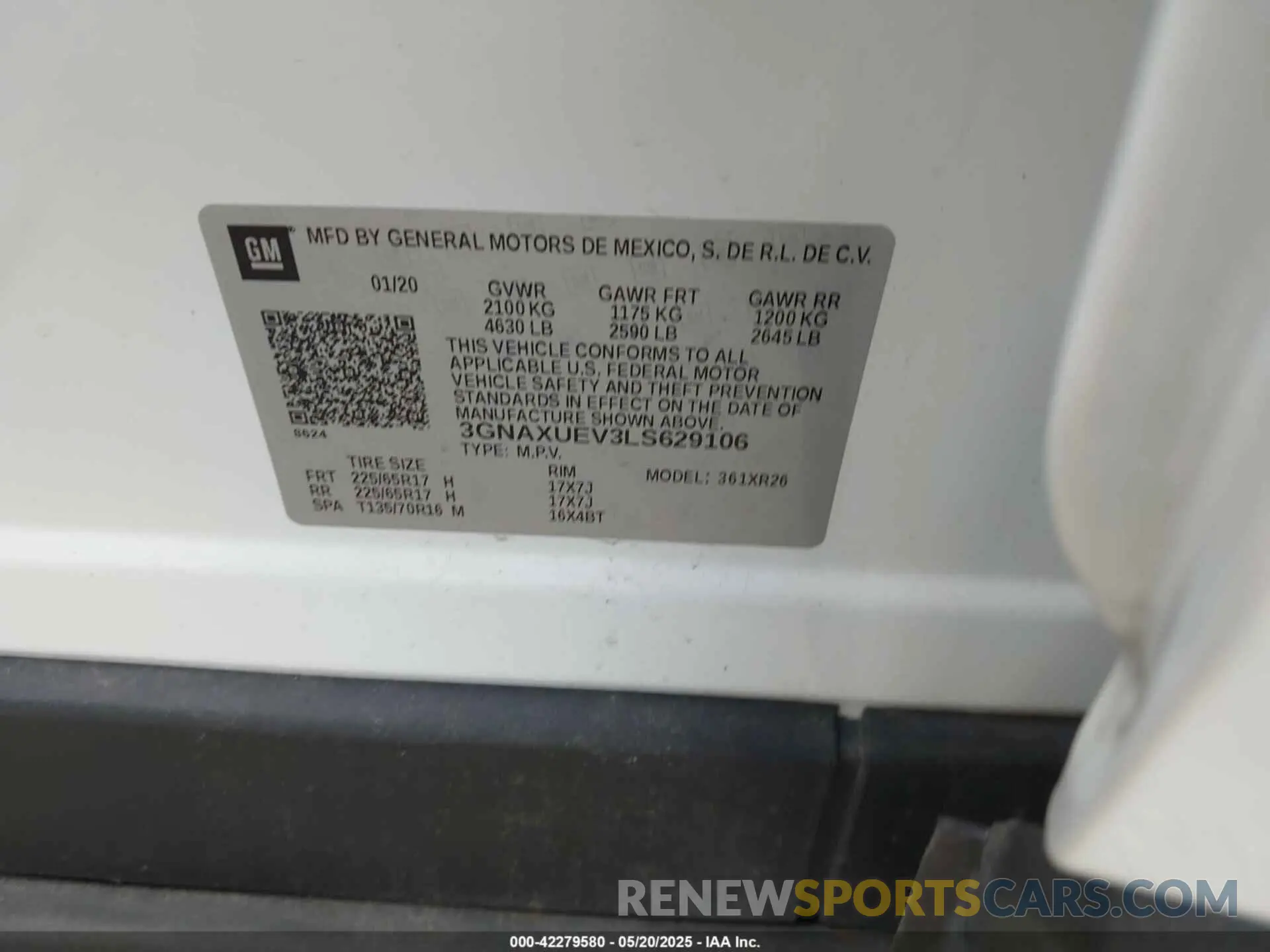 9 fotografías del automóvil dañado 3GNAXUEV3LS629106 CHEVROLET EQUINOX 2020