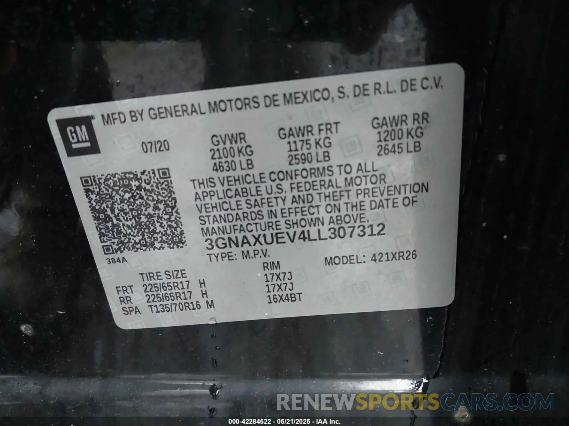 9 fotografías del automóvil dañado 3GNAXUEV4LL307312 CHEVROLET EQUINOX 2020