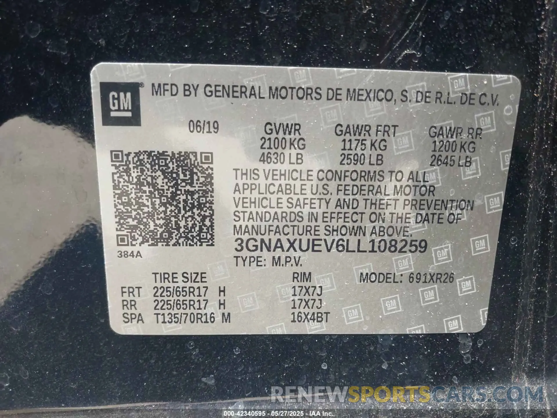 9 fotografías del automóvil dañado 3GNAXUEV6LL108259 CHEVROLET EQUINOX 2020