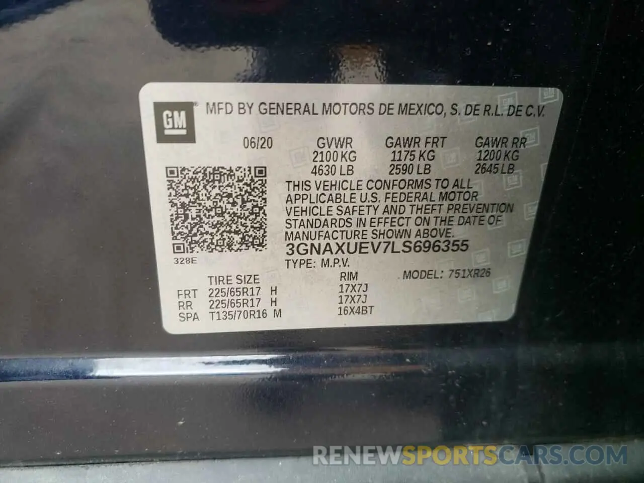 12 fotografías del automóvil dañado 3GNAXUEV7LS696355 CHEVROLET EQUINOX 2020