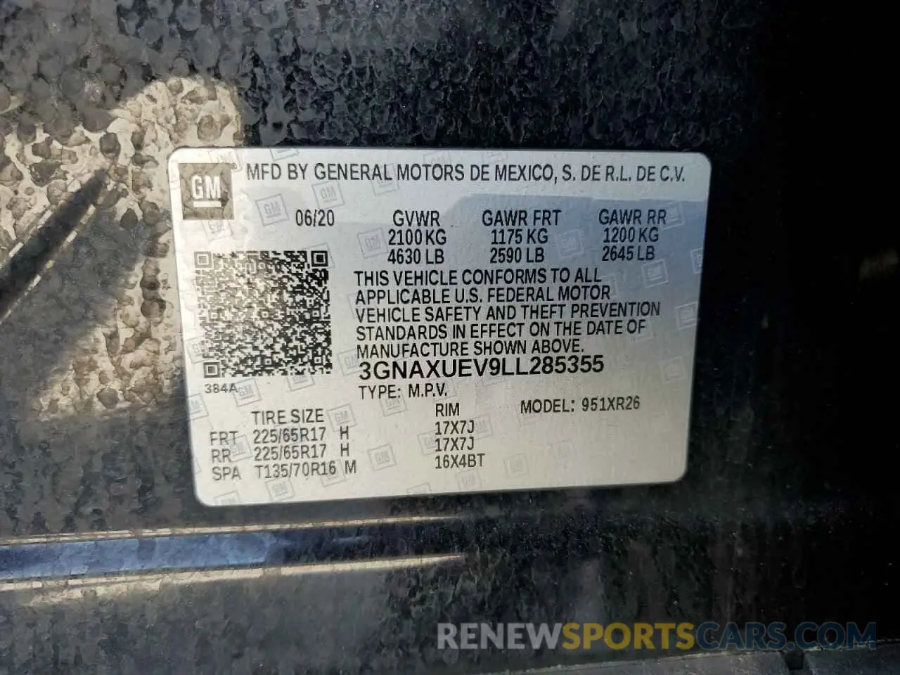 13 fotografías del automóvil dañado 3GNAXUEV9LL285355 CHEVROLET EQUINOX 2020