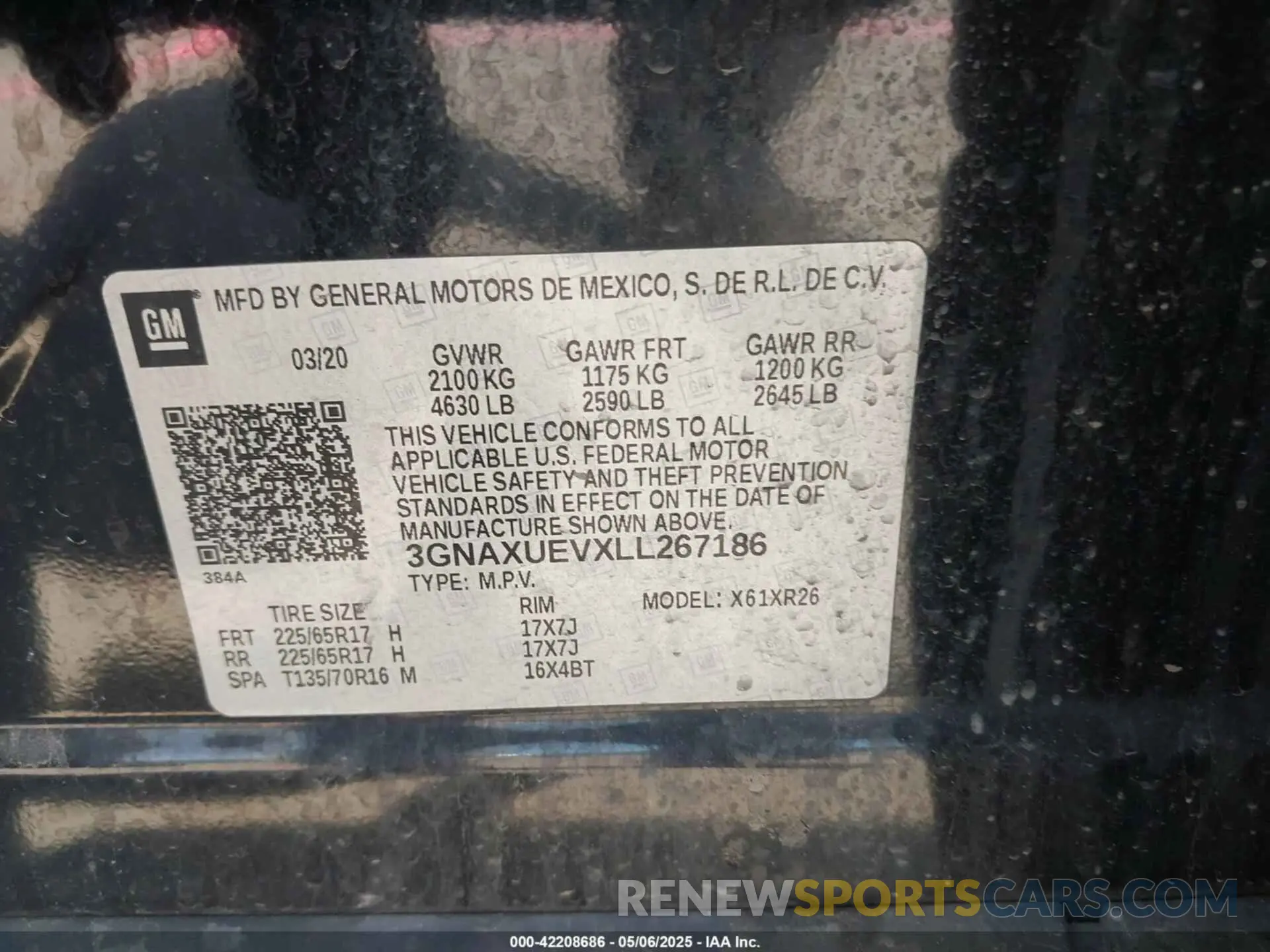 9 fotografías del automóvil dañado 3GNAXUEVXLL267186 CHEVROLET EQUINOX 2020