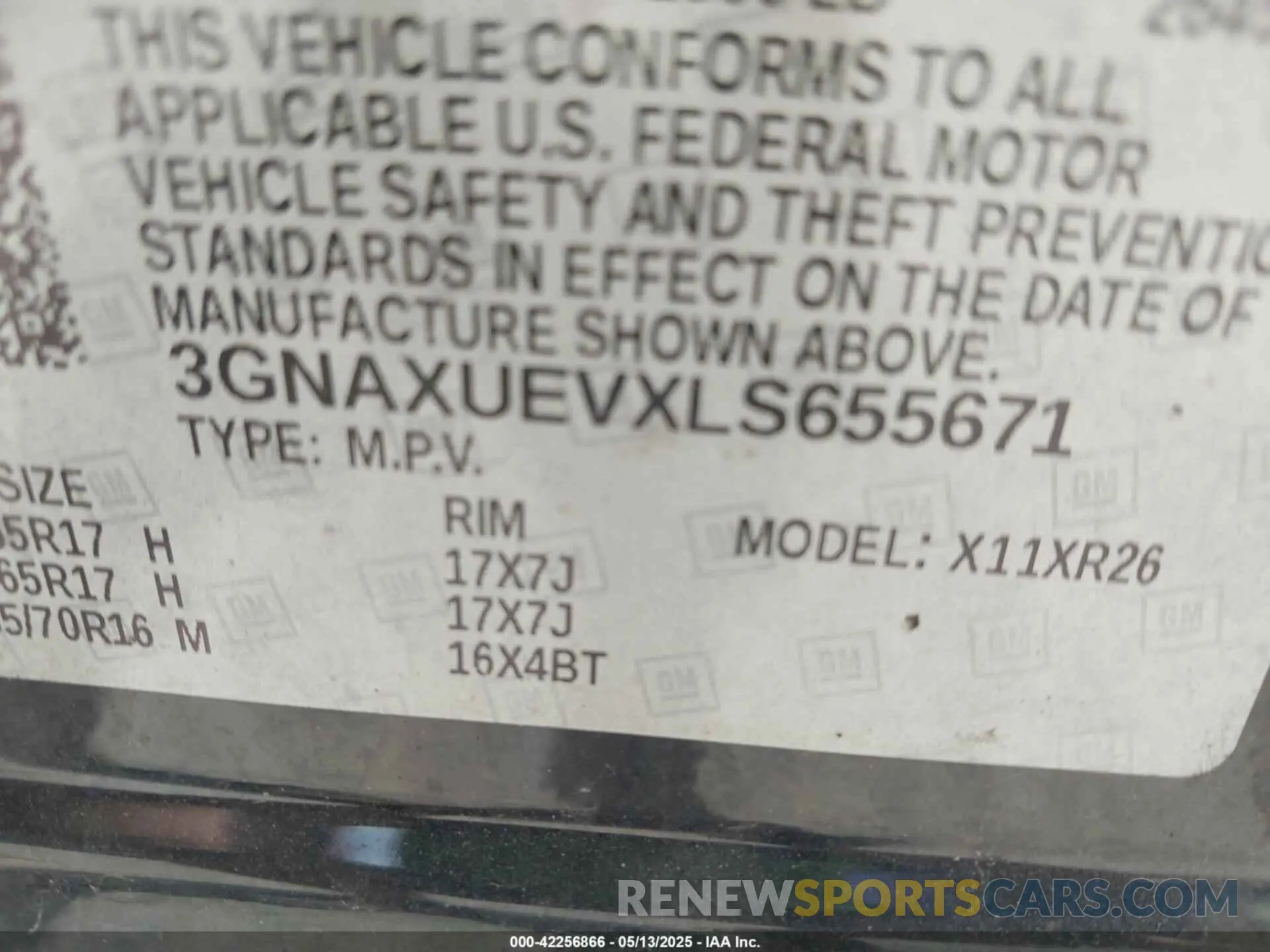 9 fotografías del automóvil dañado 3GNAXUEVXLS655671 CHEVROLET EQUINOX 2020